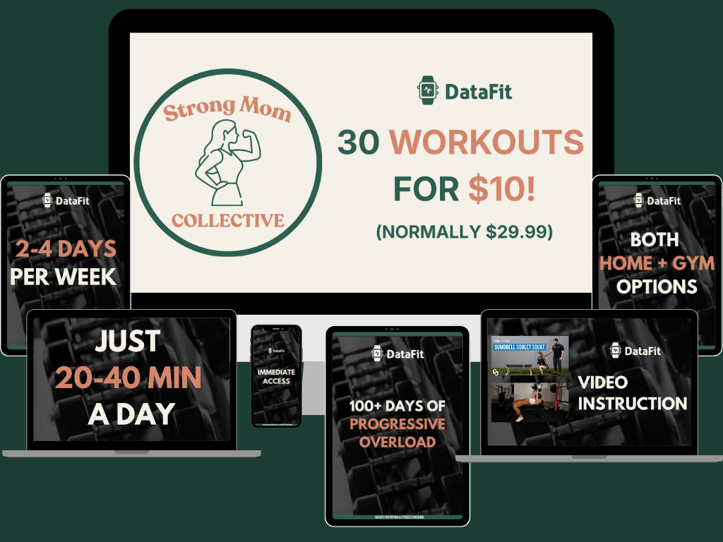 30 Workouts for $10 — DataFit program shown across phone, tablet, and laptop