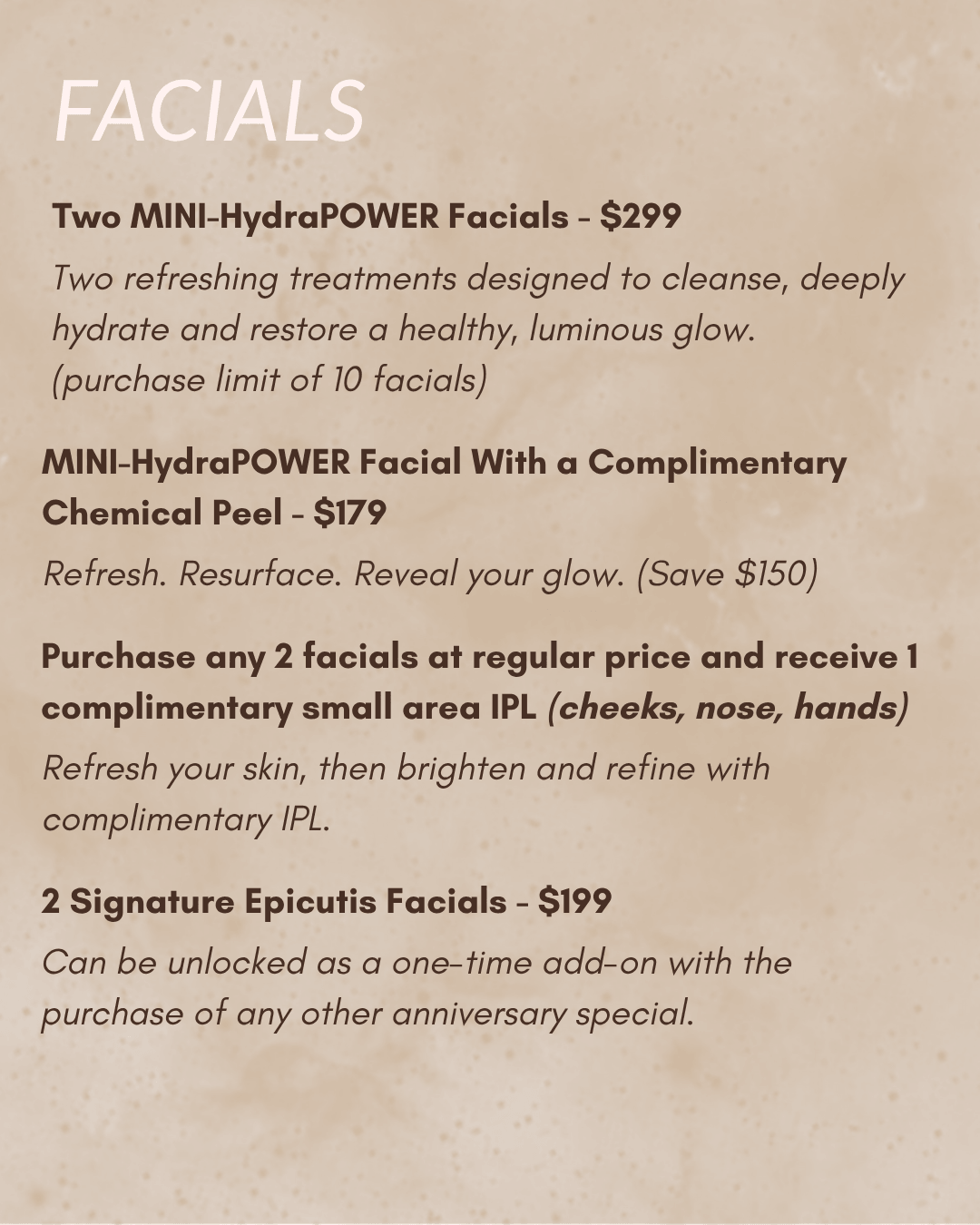 Anniversary Specials for Facials