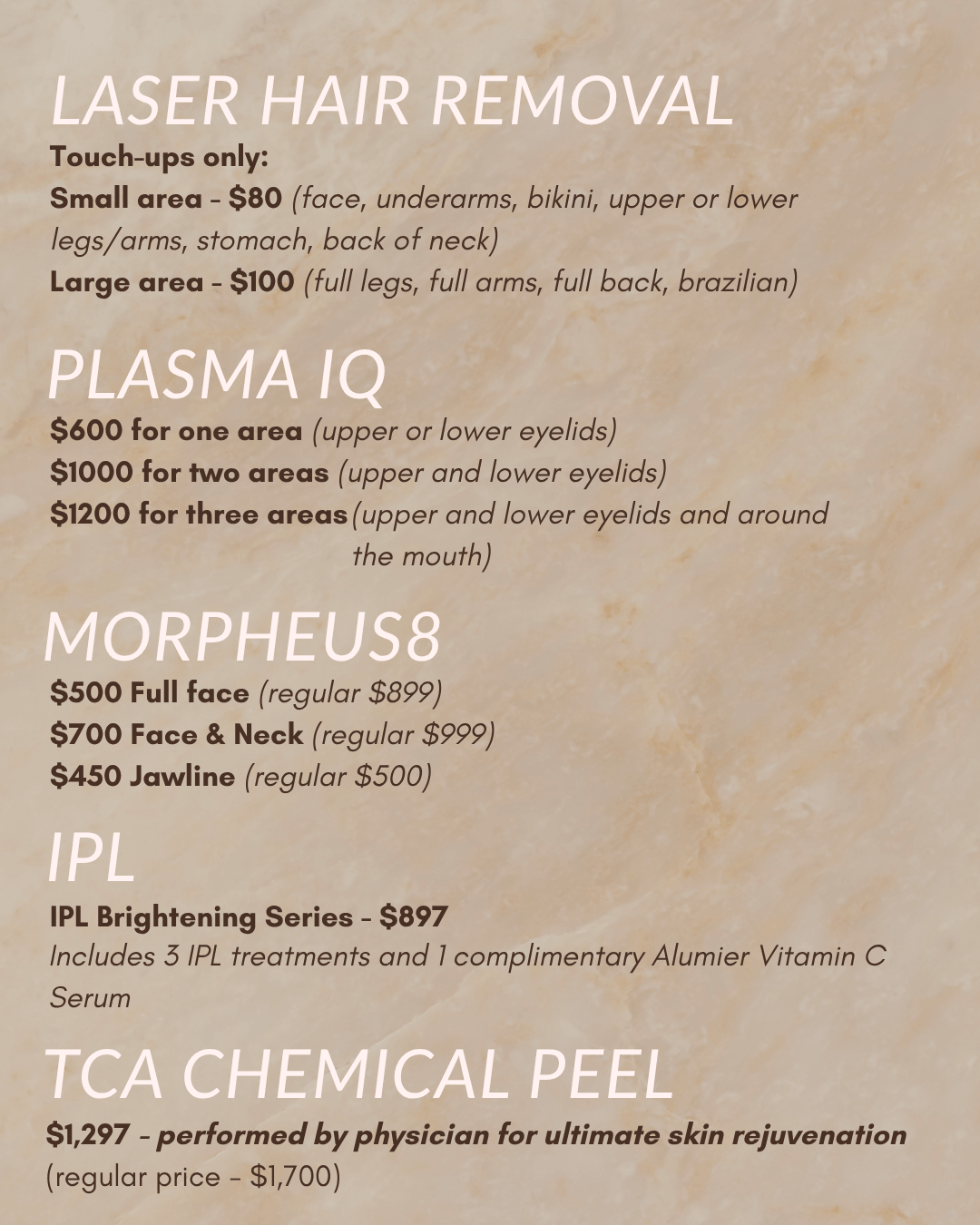 Anniversary Specials for Laser Hair Removal, Plasma IQ, Morpheus8, IPL and TCA Chemical Peel