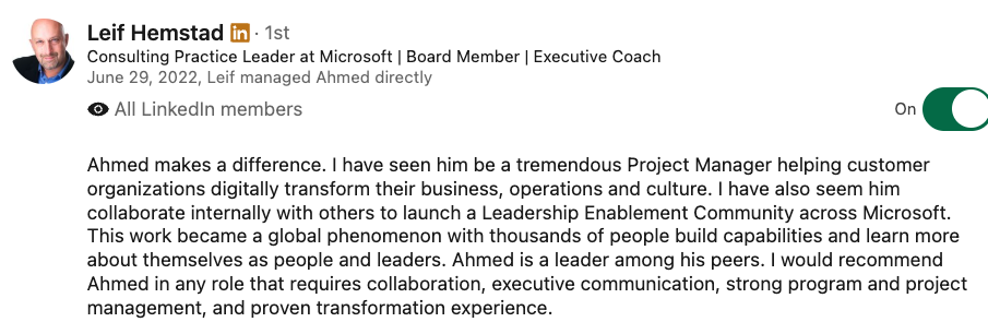 LinkedIn recommendation for Ahmed Zayed