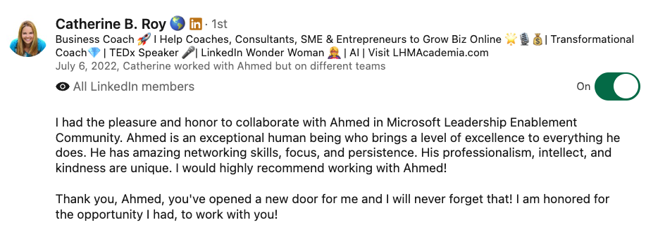 LinkedIn recommendation for Ahmed Zayed