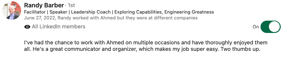 LinkedIn recommendation for Ahmed Zayed