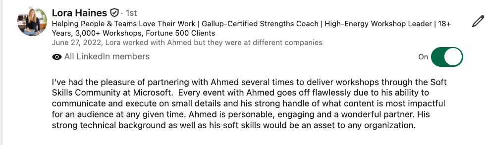 LinkedIn recommendation for Ahmed Zayed