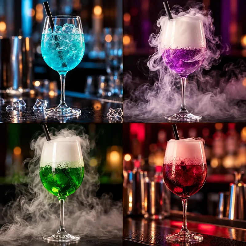 Signature-Cocktails in Firmenfarben mit Trockeneis-Nebel