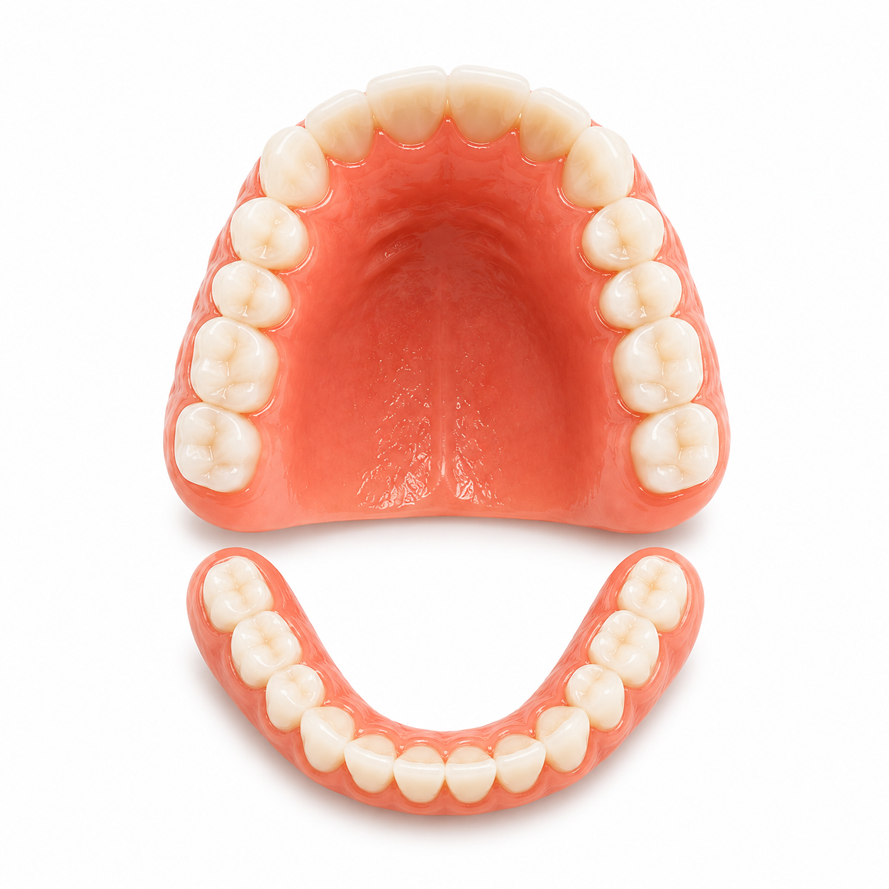 Traditional upper and lower removable dentures with palate coverage