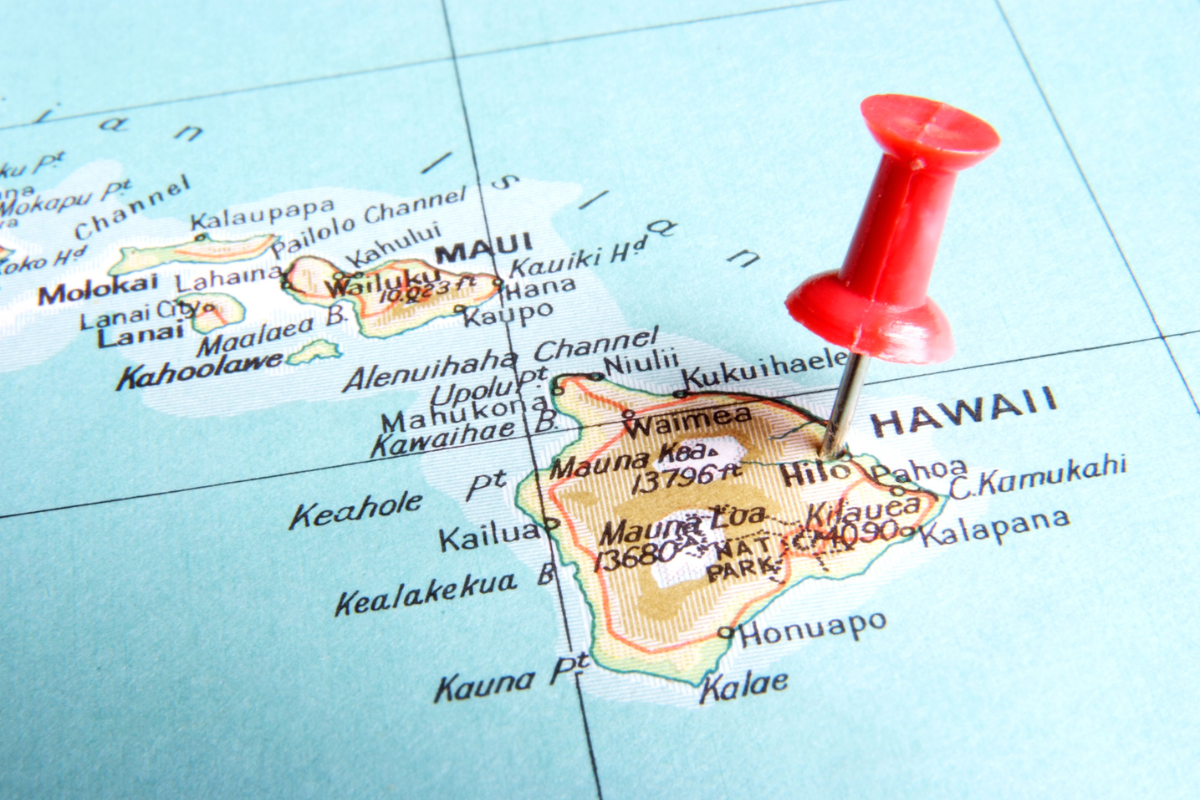 Map of Hawaii with a pin in it Map of Hawaii with a pin in it