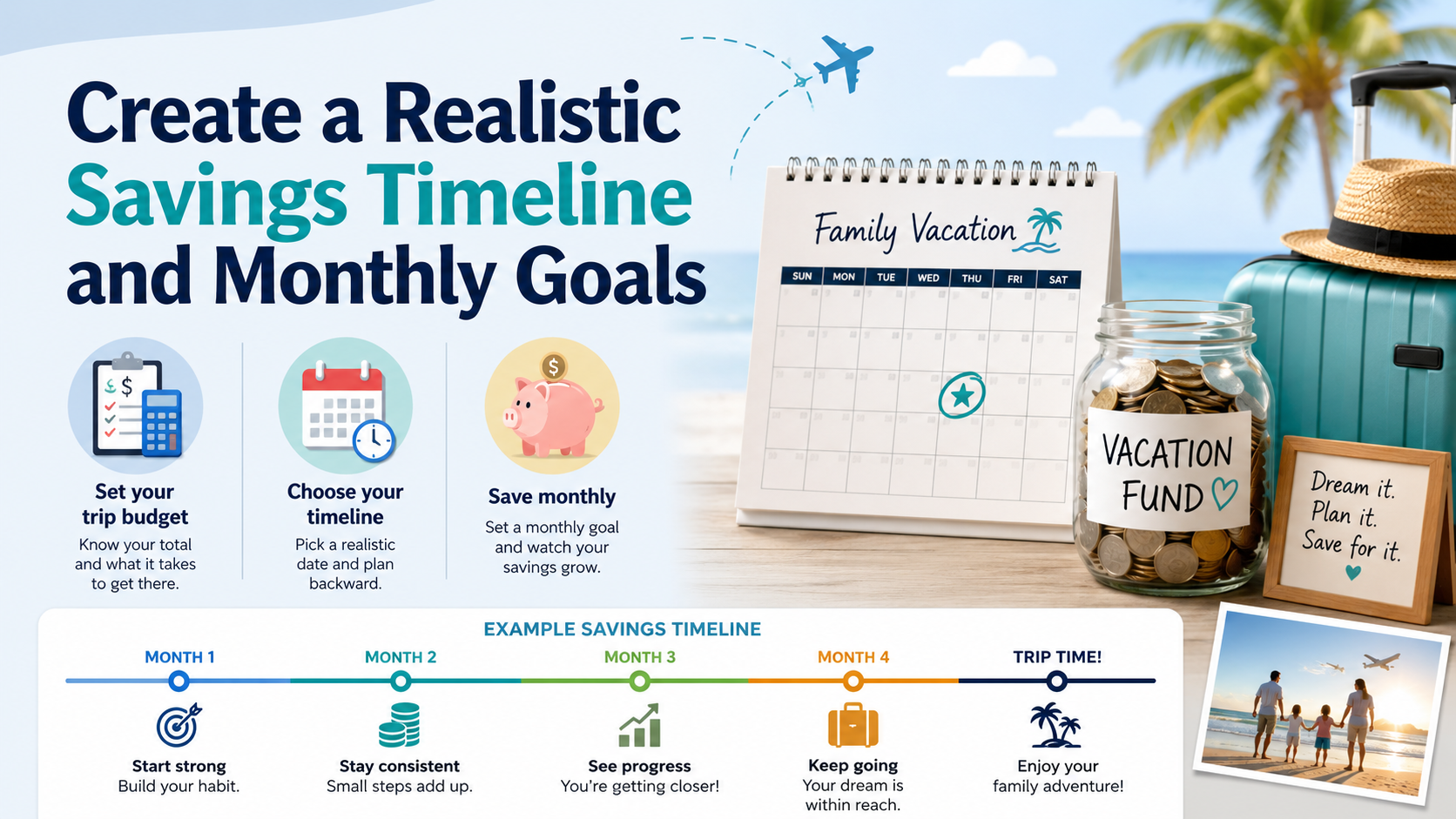 Travel savings graphic for saving money for vacation. Travel savings graphic for saving money for vacation.