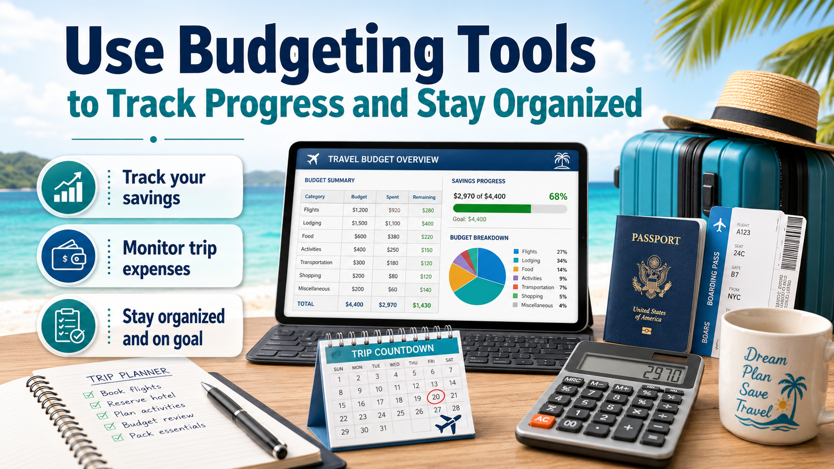 Travel savings graphic to use tools to stay organized Travel savings graphic to use tools to stay organized