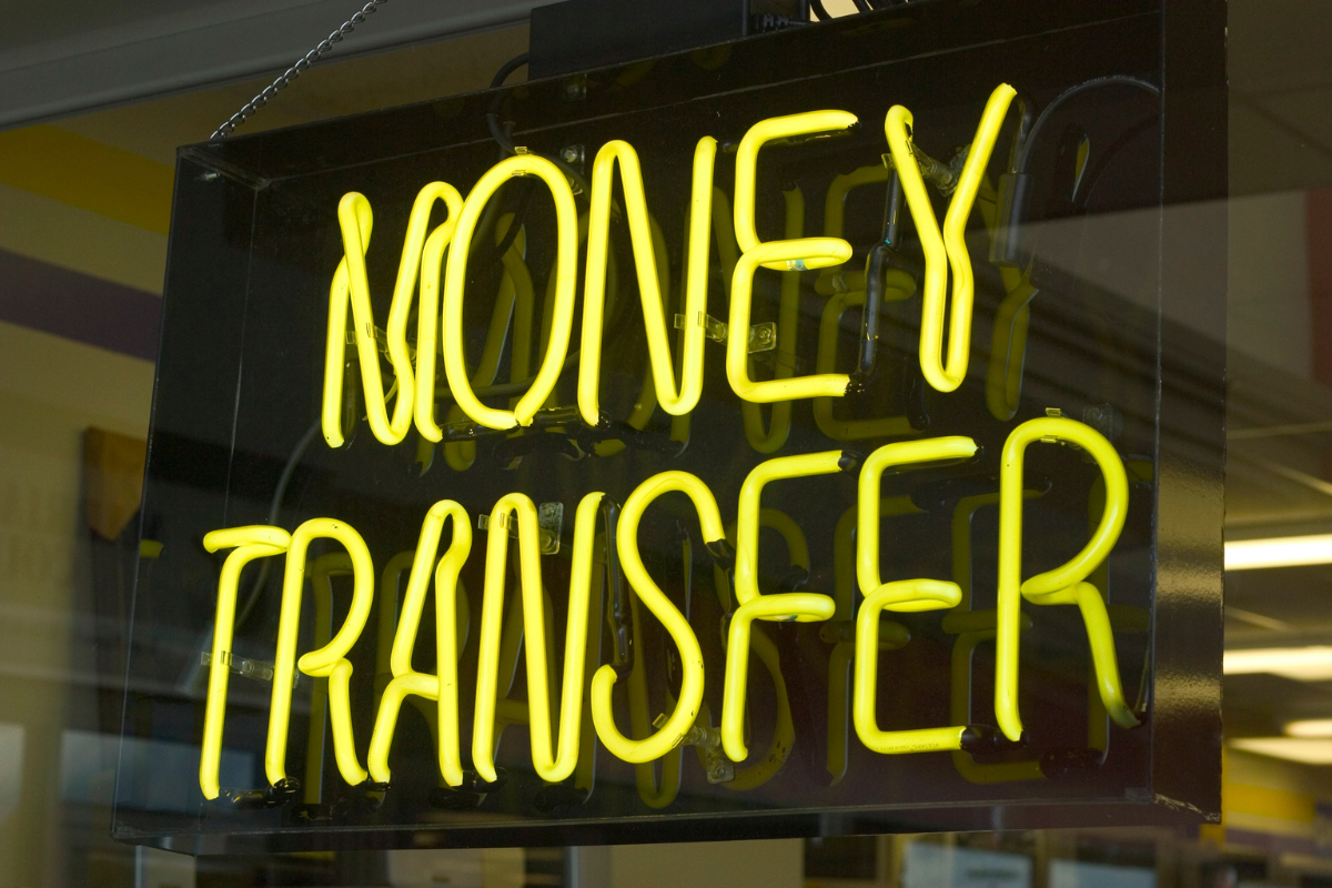 Money transfer neon sign. 
