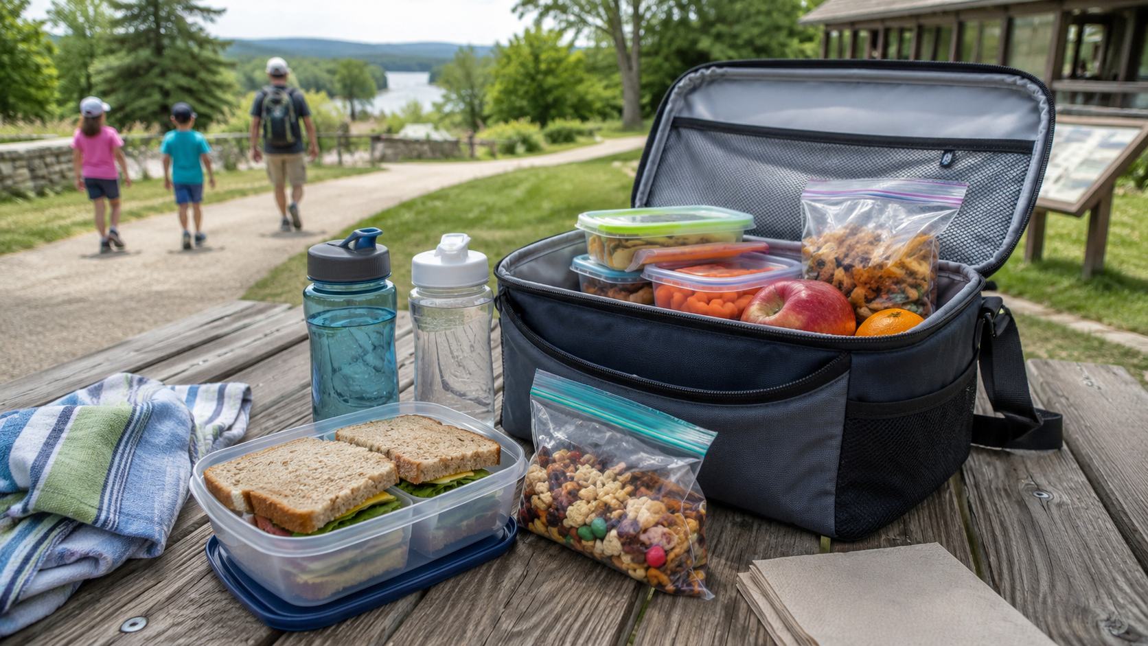 Packed lunches with family hiking Packed lunches with family hiking