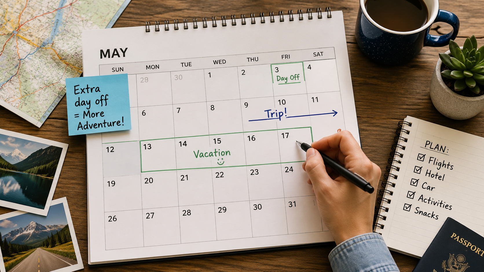 person planning a vacation on the calendar person planning a vacation on the calendar