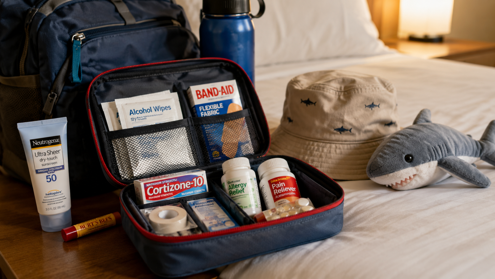 Pack emergency kits to save money on vacation. 