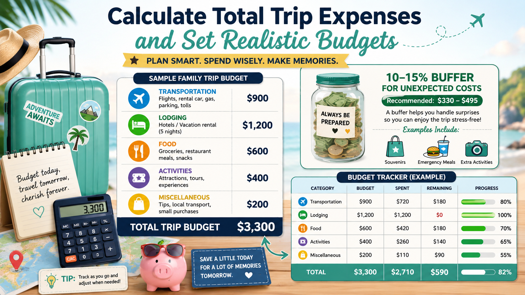 Travel savings graphic about setting a budget