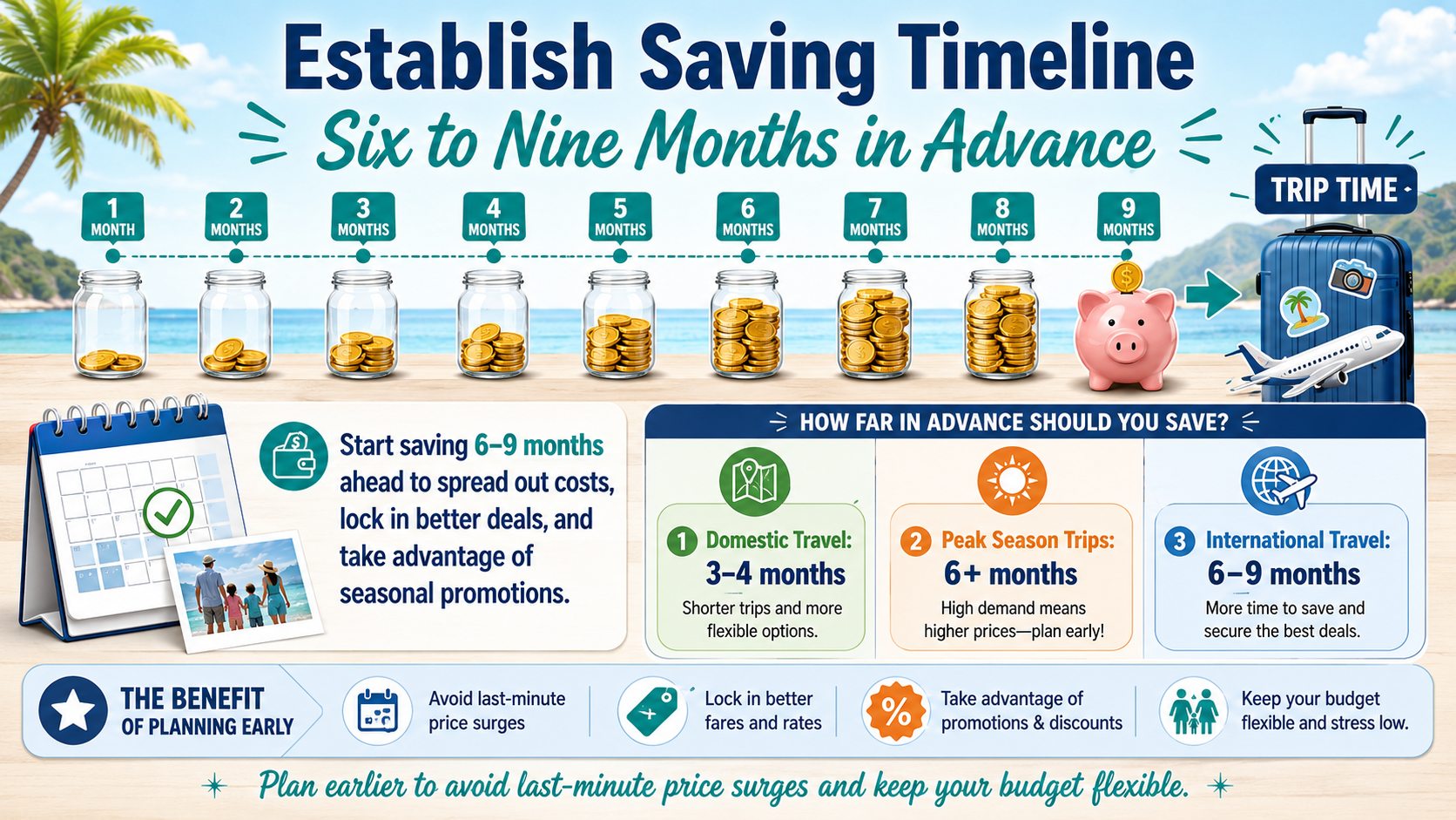 Travel savings graphics for savings timeline