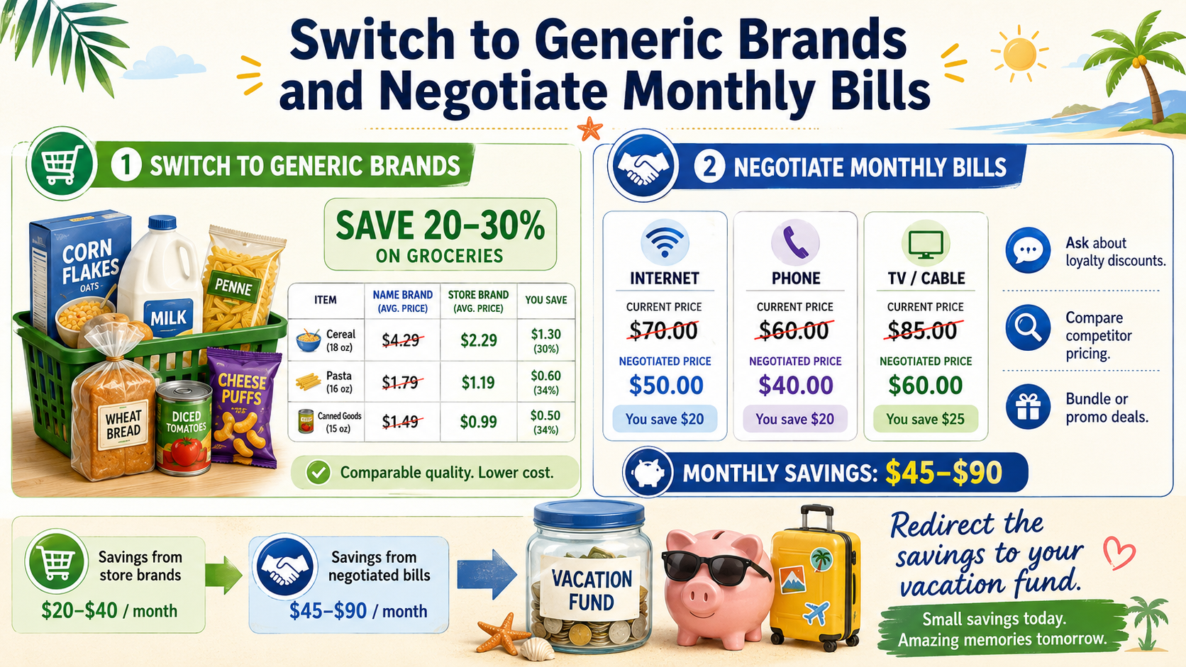 Travel savings graphic for negotiate monthly bills