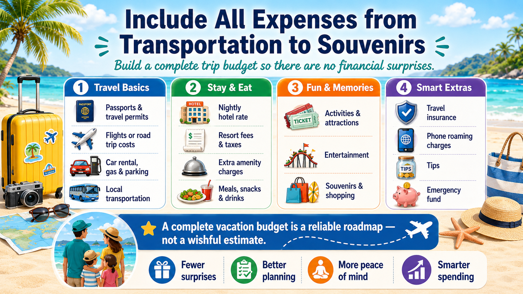 Travel savings graphic for adding up little expenses to make sure you didn't leave anything out. 