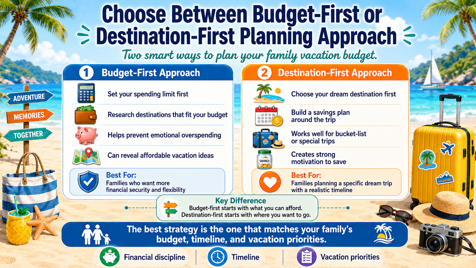 Travel savings graphic for choosing destination vs budget