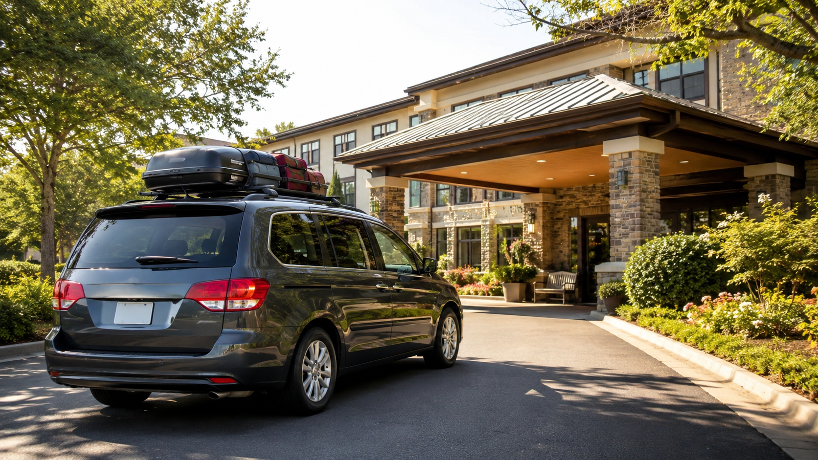 Car pulling up at a hotel