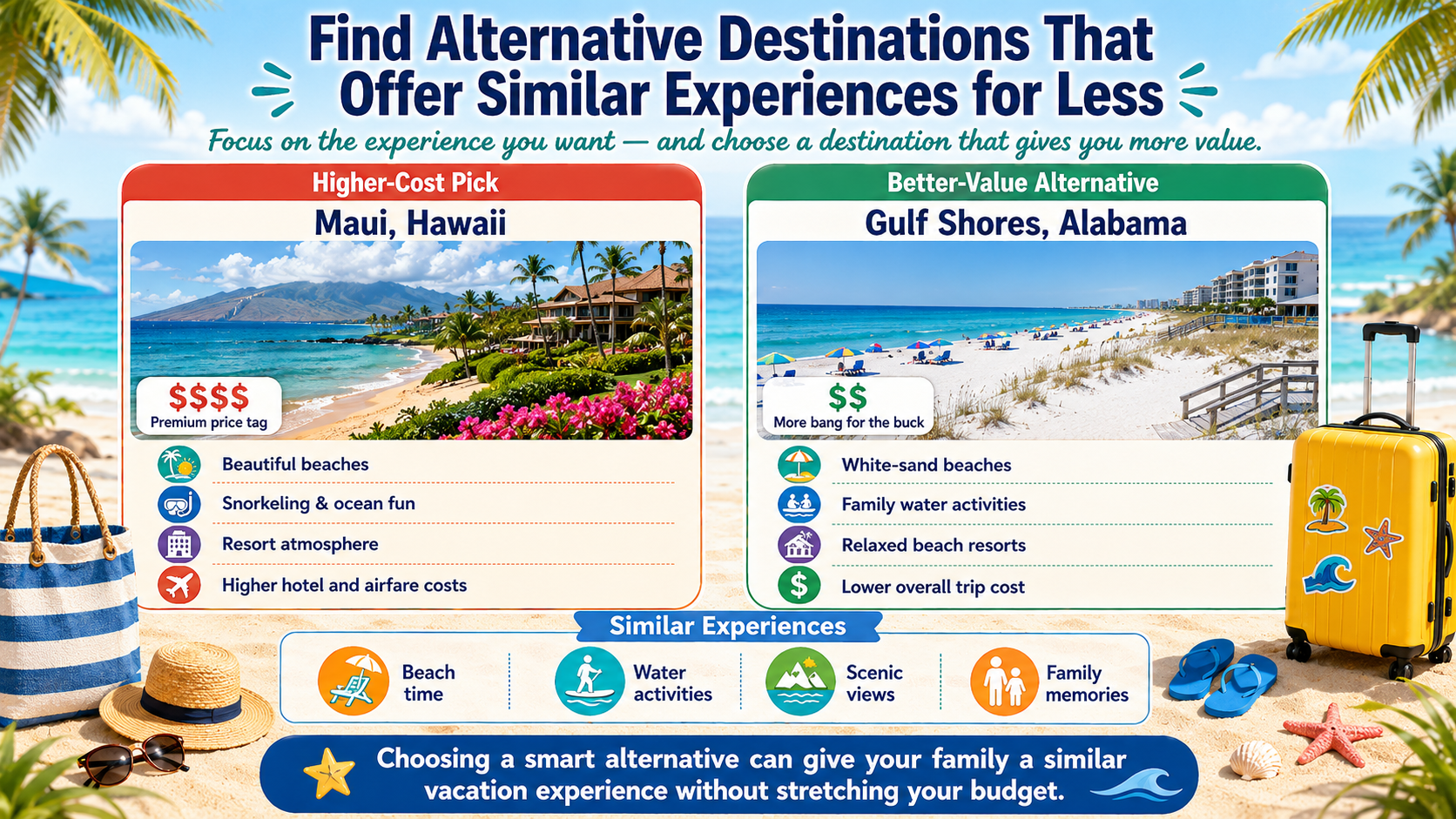 Travel savings graphic Hawaii vs Gulf Shores