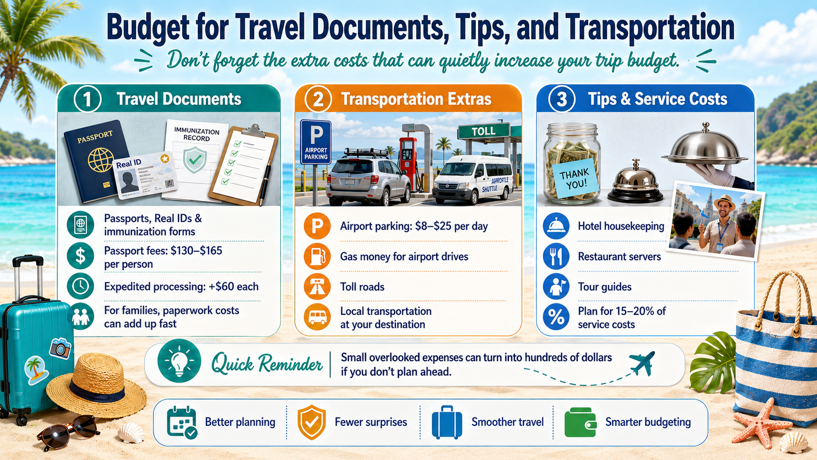 Travel savings graphic for unexpected expenses. 