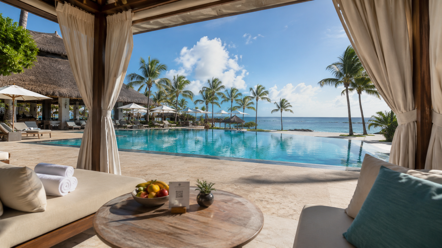 Beach resort pool in a poolside cabana. Beach resort pool in a poolside cabana.