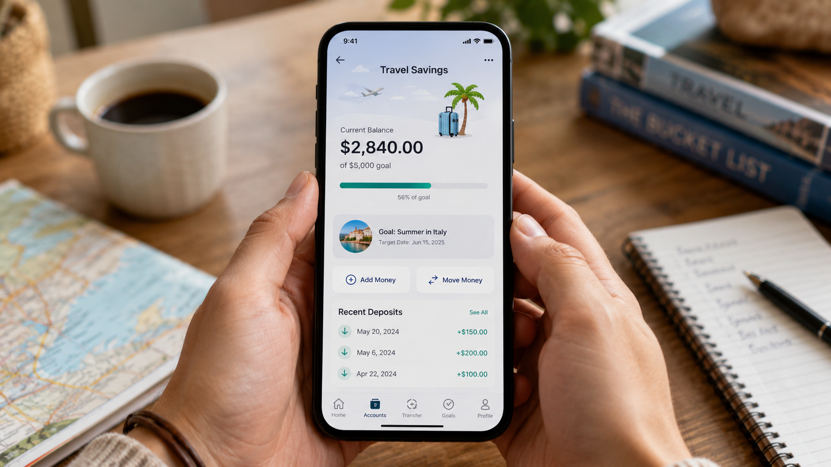 Person using a travel savings app Person using a travel savings app
