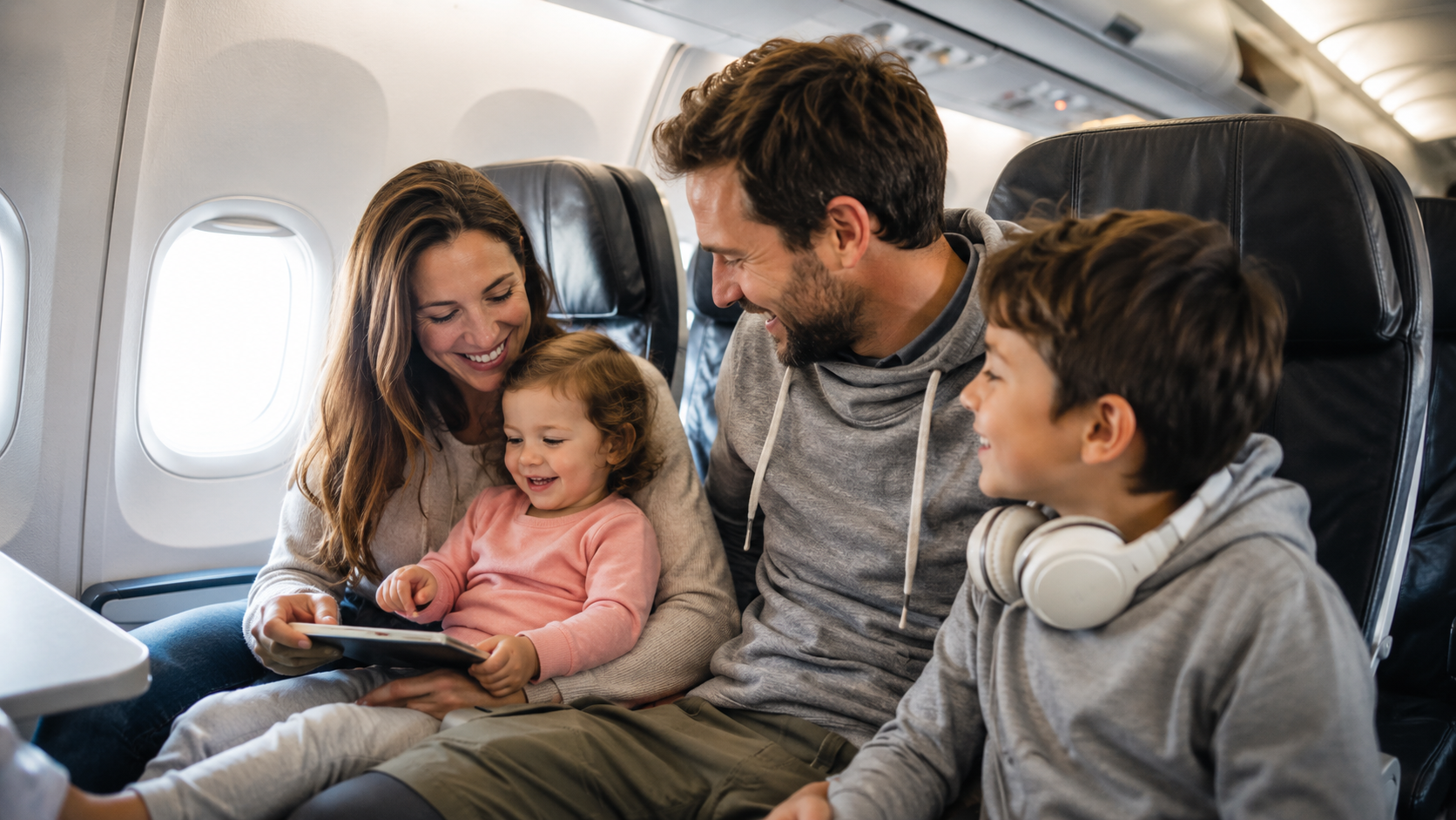 Family flying on and airplane. Family flying on and airplane.
