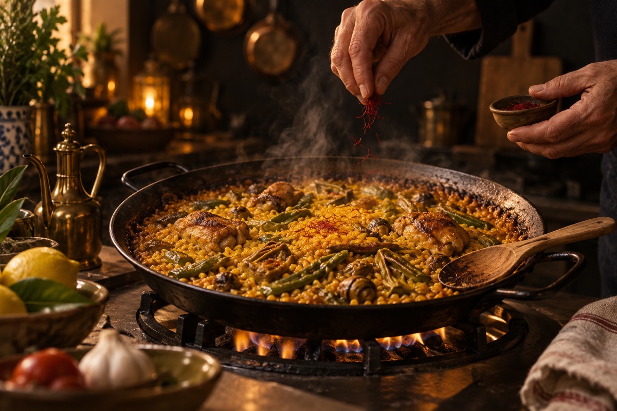 Una paella de toda la vida en el fuego: años de práctica convertidos en receta