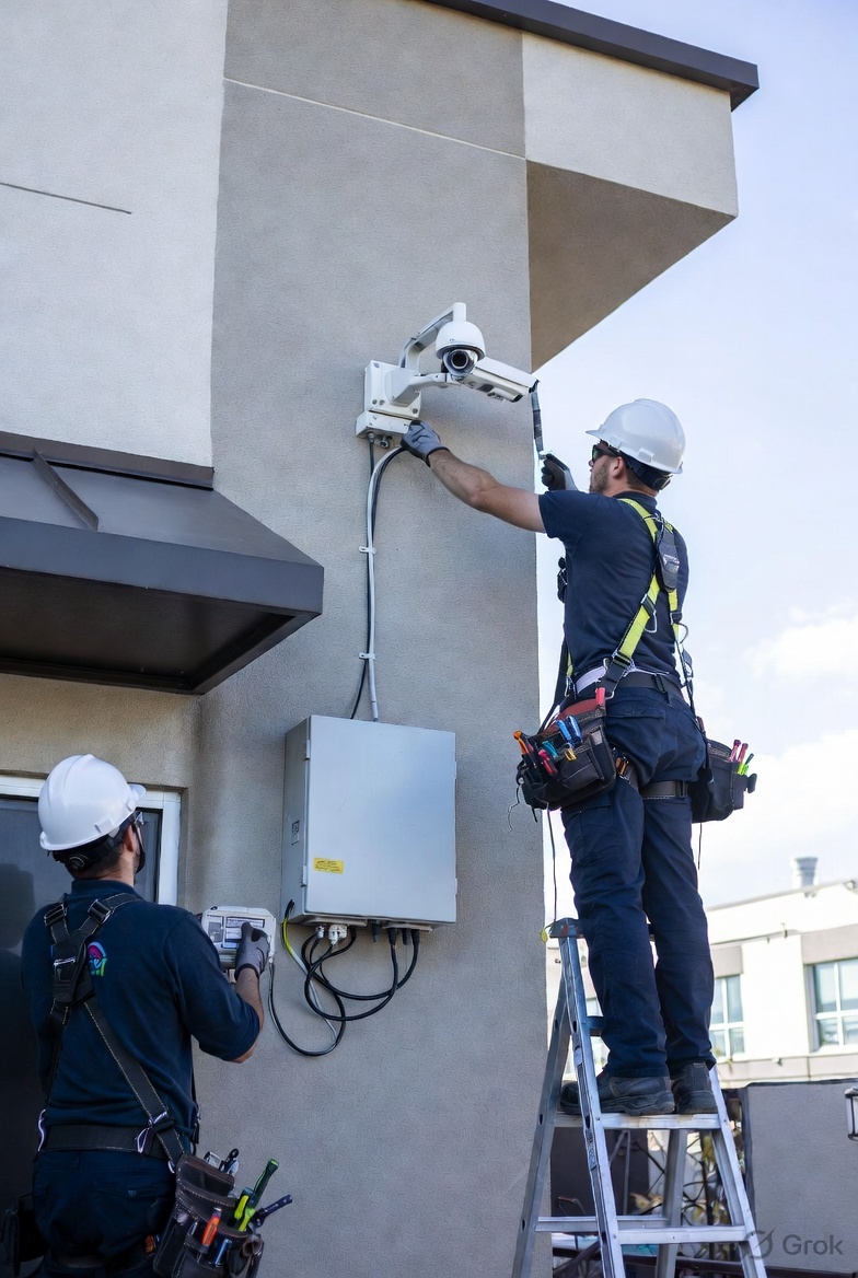 Tilco electrician installing security camera