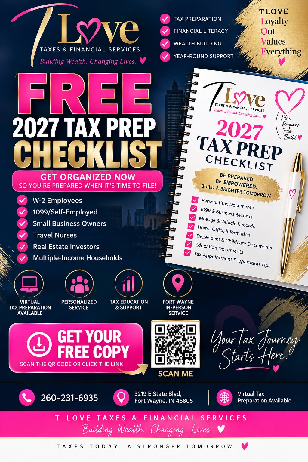 Free tax prep checklist from T Love Taxes & Financial Services