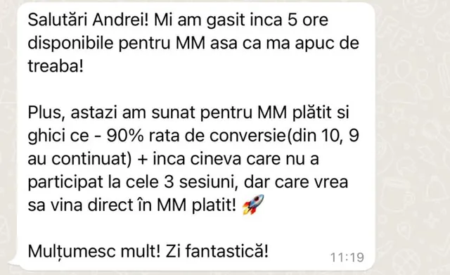Mesaj de la un cursant: 90% rată de conversie
