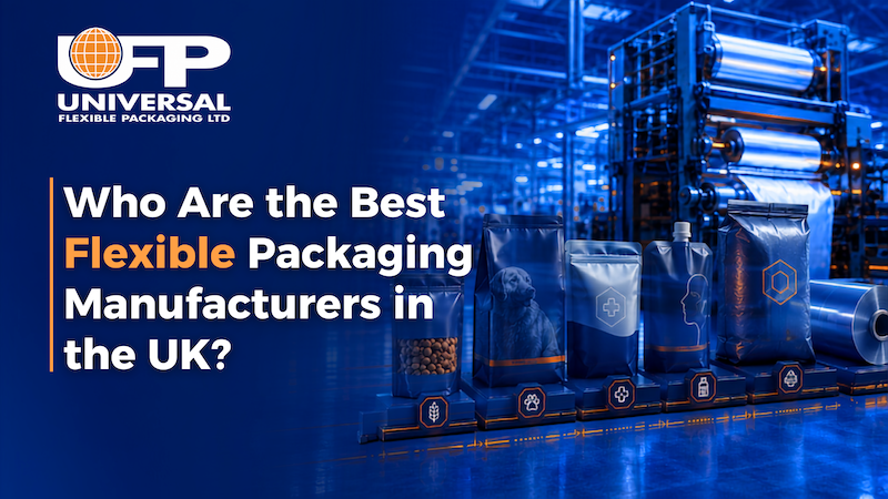 Flexible packaging production at Universal Flexible Packaging's Leicester facility with printed films and pouch manufacturing.