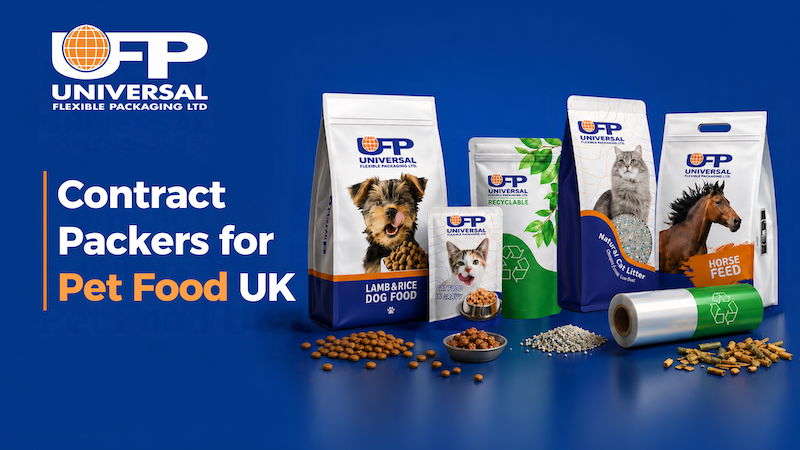 Contract packing and flexible packaging for pet food products at Universal Flexible Packaging in Leicester.