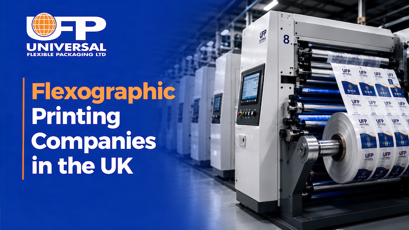 HD flexographic printing press producing printed flexible packaging at Universal Flexible Packaging.