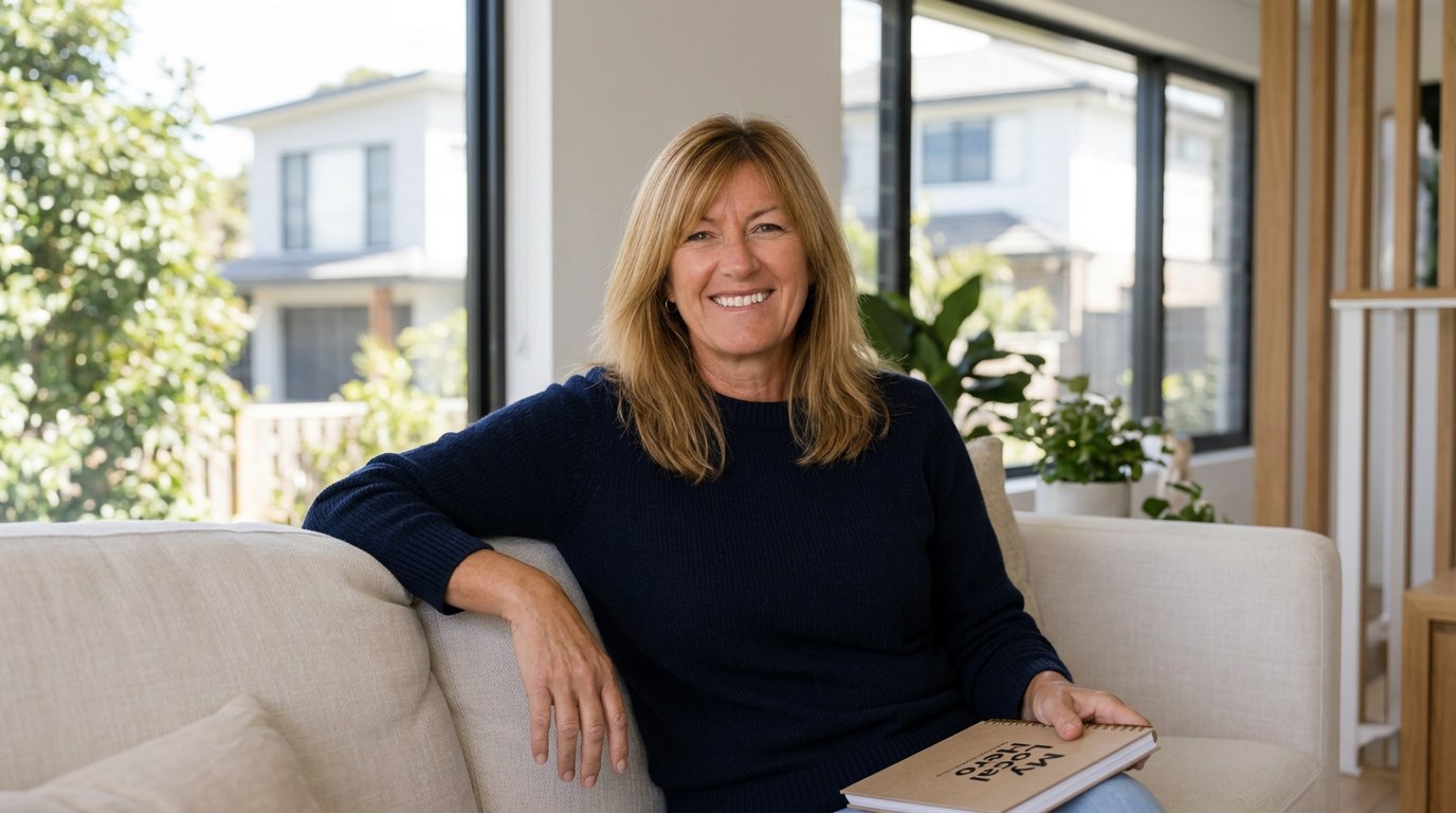 Nicole Warnock, founder of My Local Hero, at home with her My Local Hero notebook
