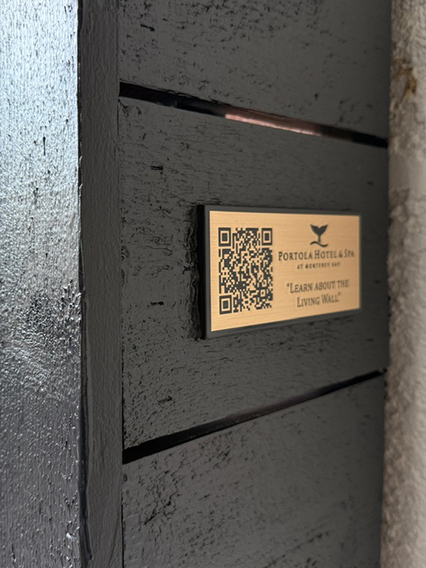 Completed living wall vertical garden at Portola Hotel and Spa Monterey Bay — biophilic hotel design by Elevation Living Walls