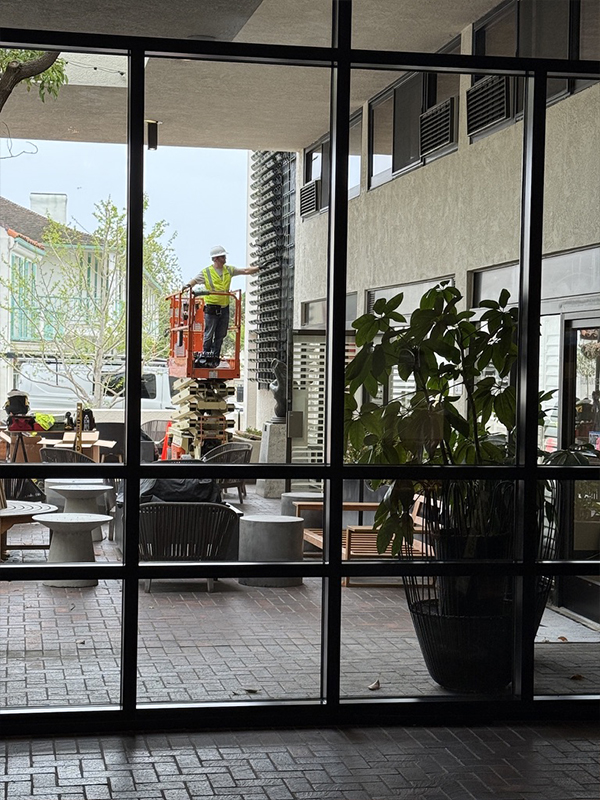 Rebuild — living wall rebuild progress Portola Hotel biophilic hotel design Monterey CA