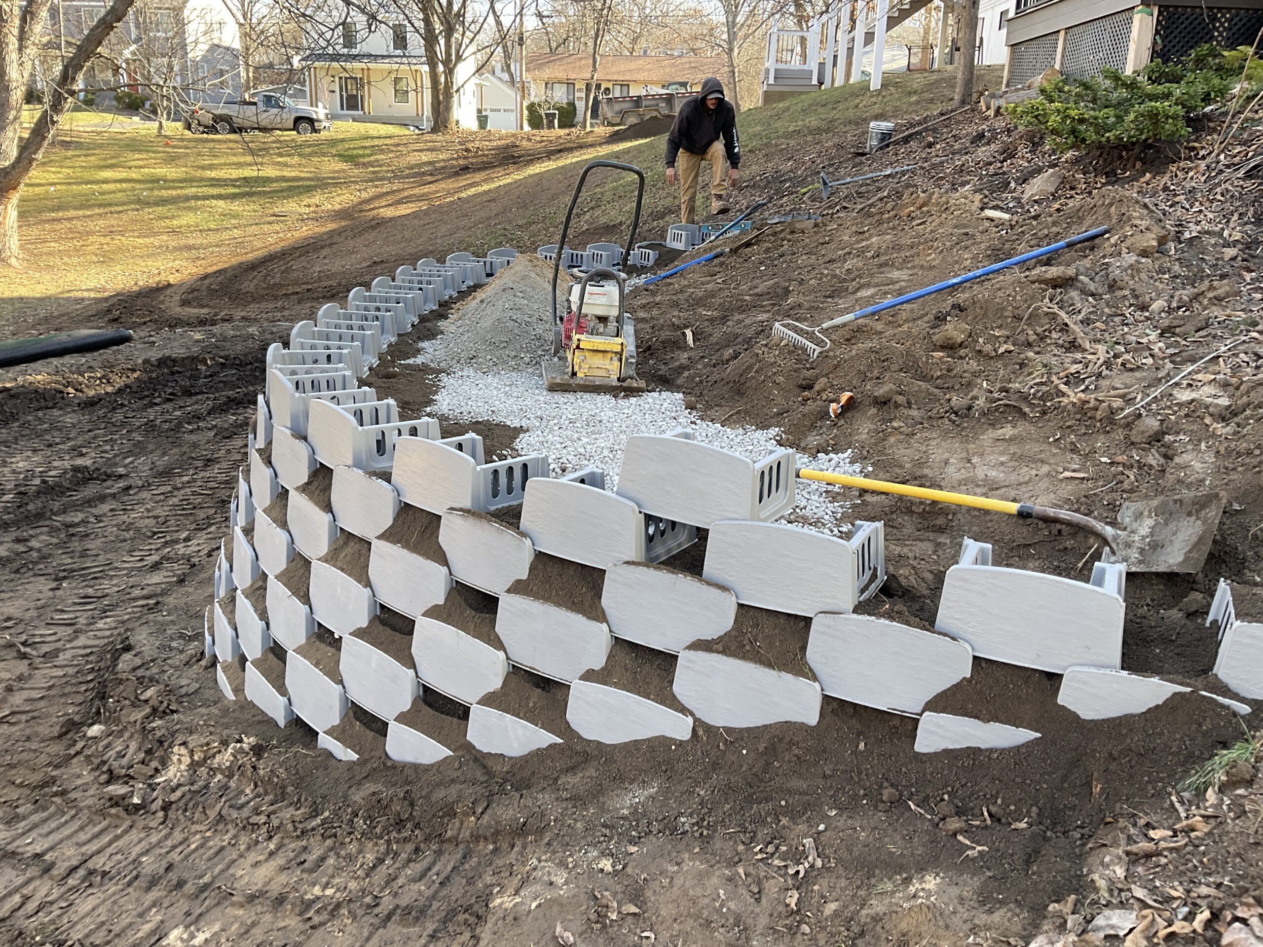 Living retaining wall planted on hillside