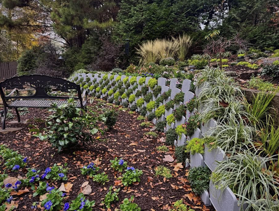 Installed living retaining wall on Southern California hillside property