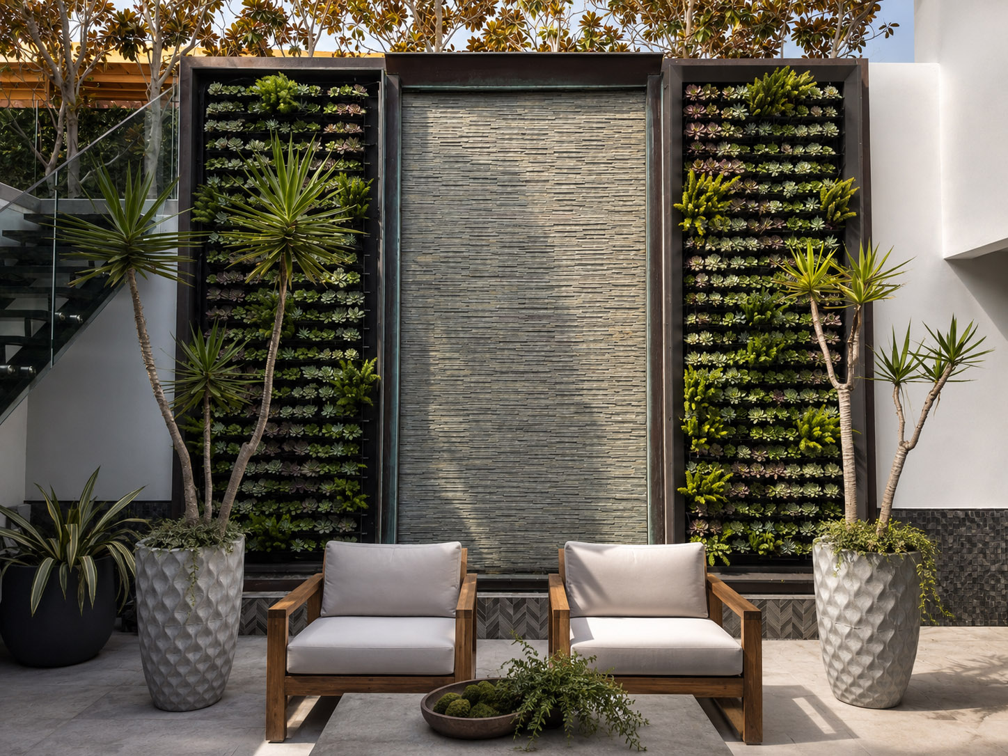 Custom living wall and biophilic landscape design in Corona del Mar by Elevation Living Walls