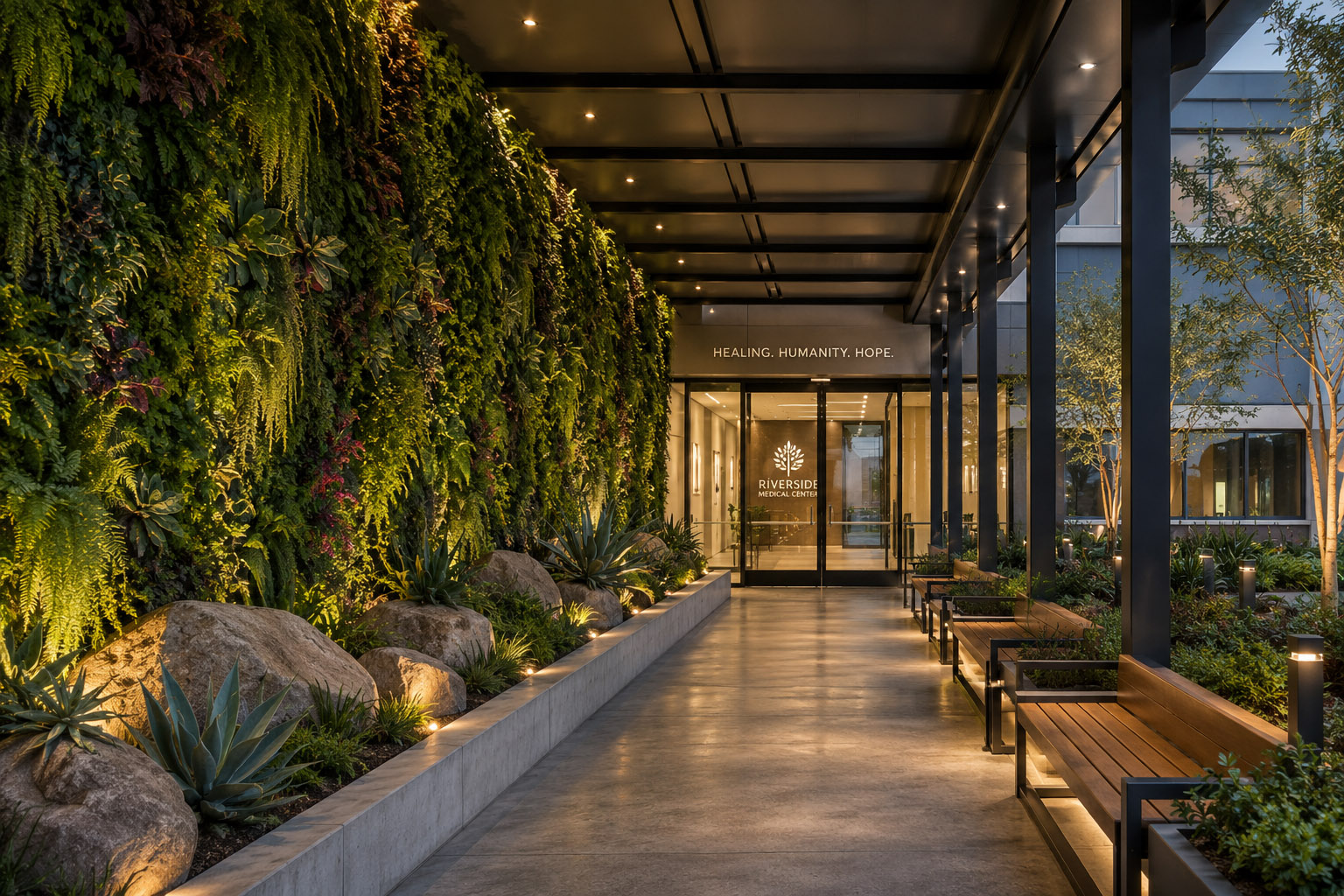 Donor-funded living wall and healing environment designed by Elevation Living Walls