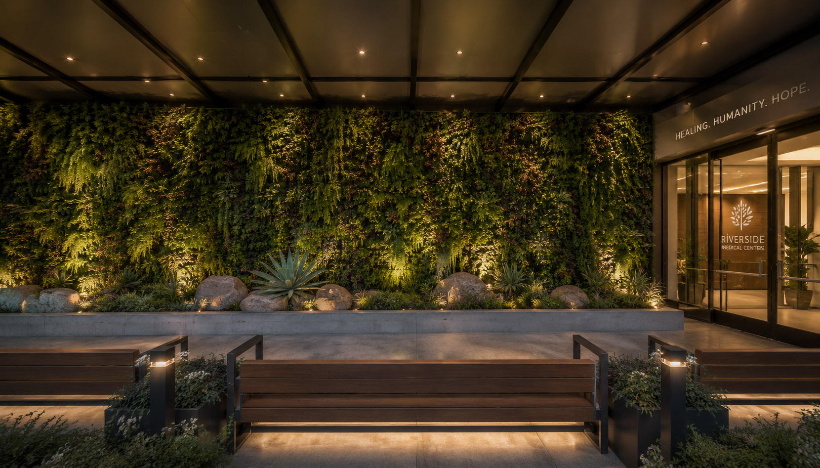 Living wall donor recognition and biophilic design detail