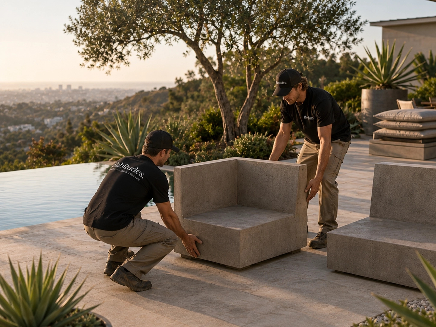 Elevation reviewing architectural planter placement and exterior landscape staging