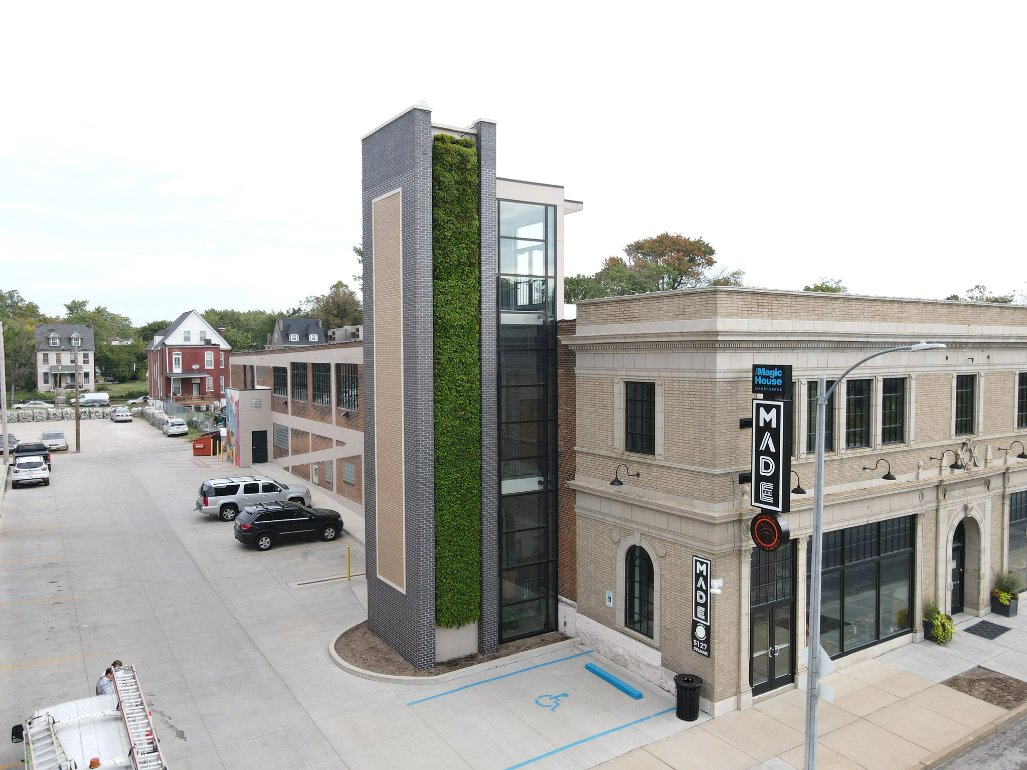 Vertical green infrastructure on an urban building facade