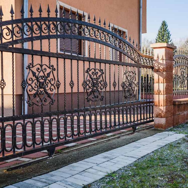 Ornamental black metal gate