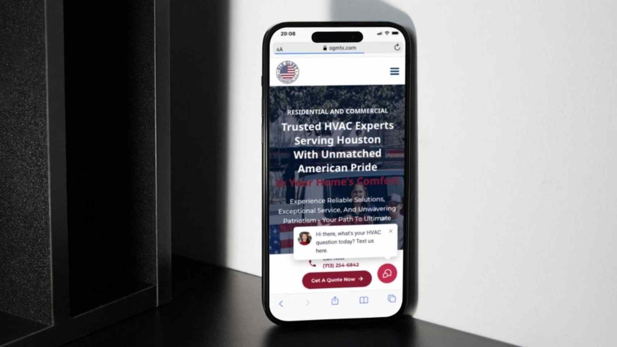 Smartphone displaying HVAC website
