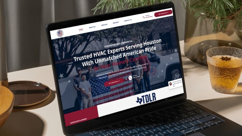 Browser displaying HVAC website featuring Old Glory Mechanical