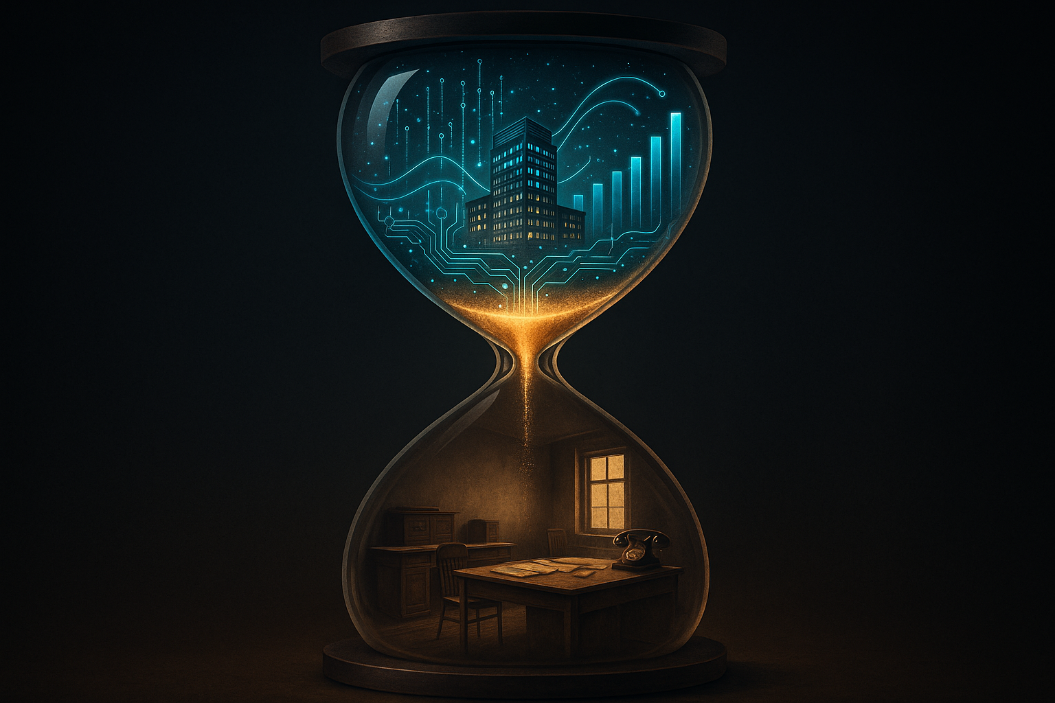 Hourglass representing time running out on the AI advantage