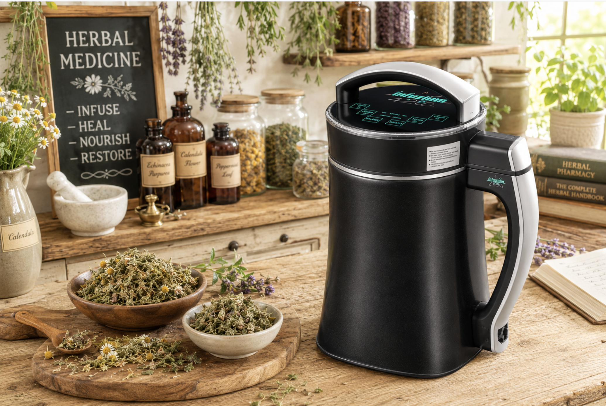 Infuzium botanical extractor with herbs and oil