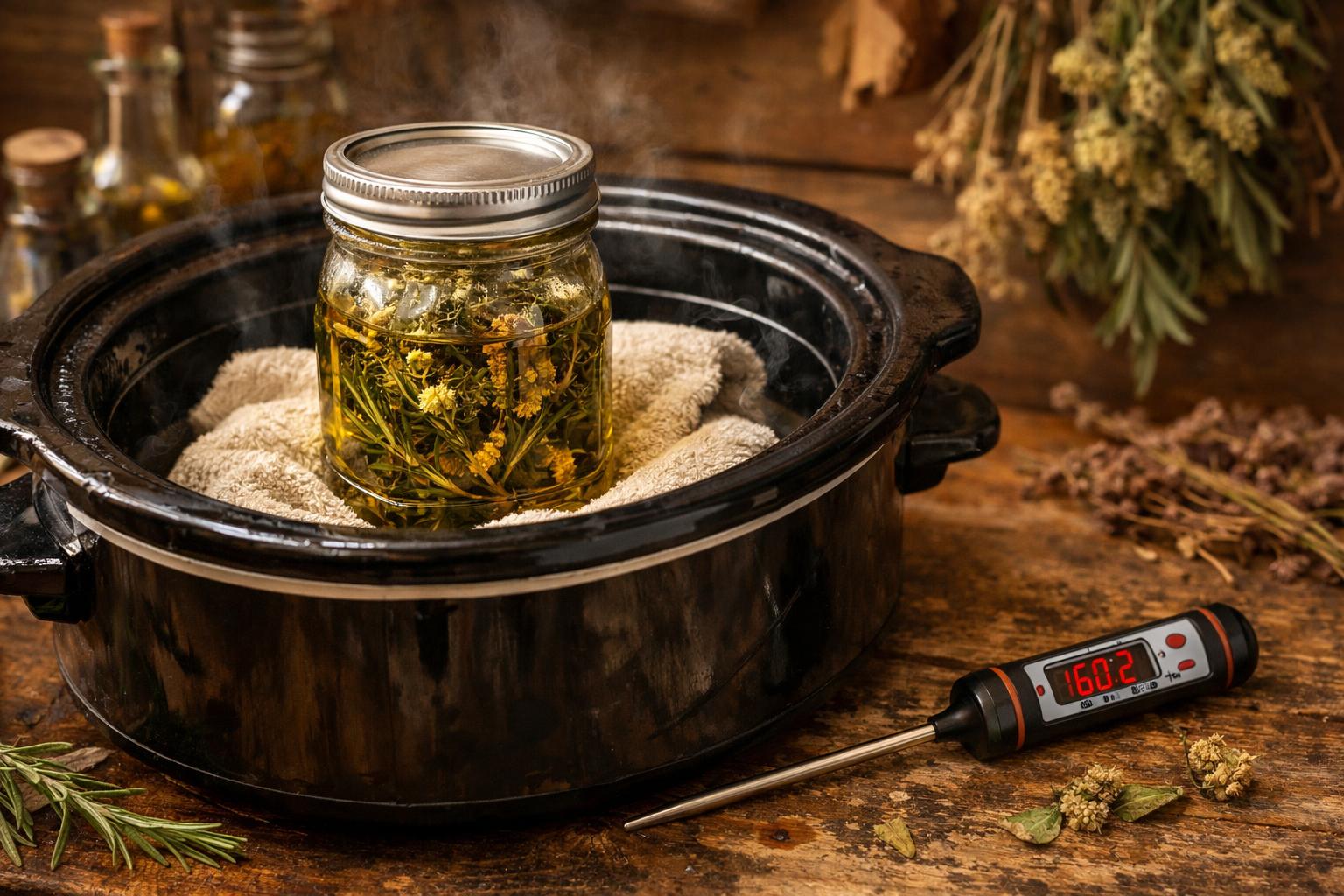 Mason jar in a slow cooker water bath
